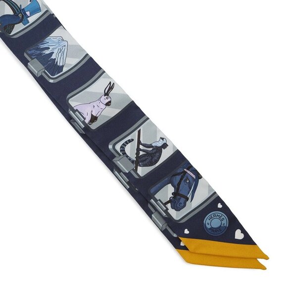 HERMES Twilly HERMES STORY Silk100% Marine/Grease/Gold 063875S - Picture 4 of 7